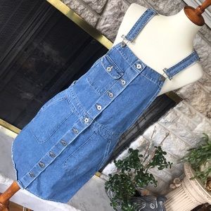 Denim button up Pinafore overall dress